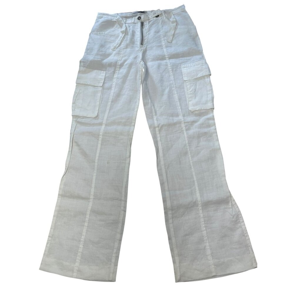 White Linen‎ Cargo Pants Miss Edith Size S Lightweight & Breathable With Pockets